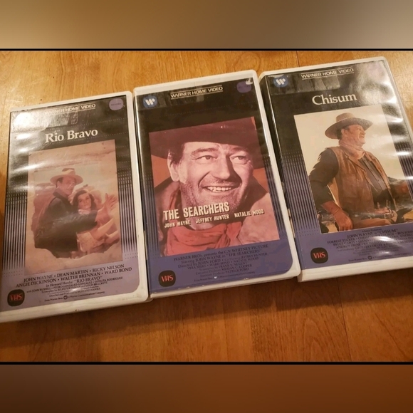 vhs Other - 3 John Wayne Videos (VHS) Original 1976 Clamshell Rio Bravo Chisum